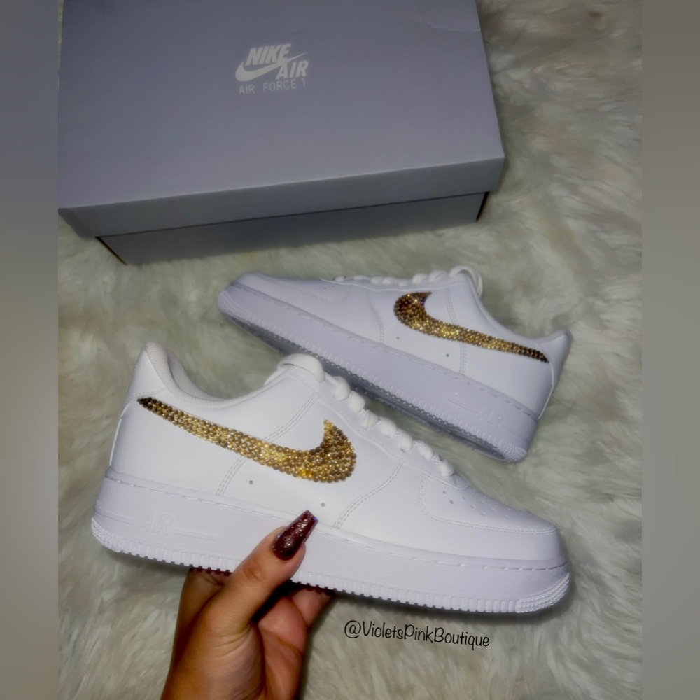 Womens Gold Swarovski crystal custom Nike Air Force 1